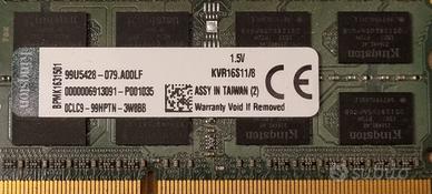 RAM per Mac o PC 8 GB DDR3-1600 MHz