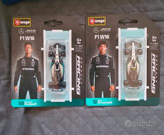 2 modellini Burago Mercedes Antonelli Russell nuov