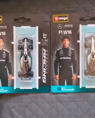 2 modellini Burago Mercedes Antonelli Russell nuov