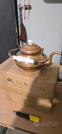 teiera in rame con braciere in noce