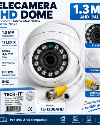 Telecamera AHD Dome 1.3MP 12 LED IR 3,6mm