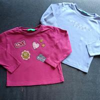 2 maglie Benetton 12/18 mesi cotone Fuxia bambina