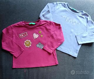 2 maglie Benetton 12/18 mesi cotone Fuxia bambina