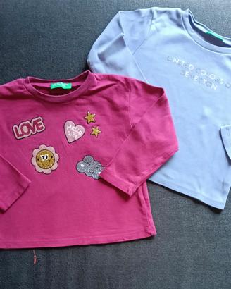 2 maglie Benetton 12/18 mesi cotone Fuxia bambina