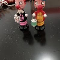  set decorazioni due pagliacci in legno vintage