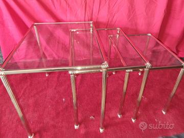 Set Tavolini originali d'epoca in vetro e metallo 