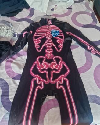 Tuta Costume Scheletro Rosa Elettrico