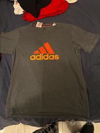 Maglietta Adidas grigia con logo arancione M