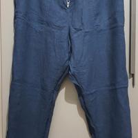 Pantaloni Elena Miró celesti in lino. Taglia 52