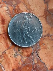 Moneta 50 lire 1977 scolorita