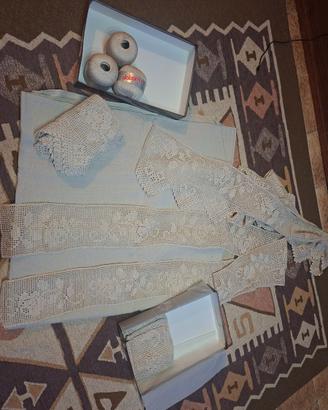 Copriletto lino e inseriti pizzo di cotone all unc