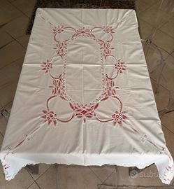 Tovaglia vintage ricamo e intaglio a mano