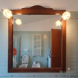 Specchio bagno 108×100 cm cornice in legno, 4 luci