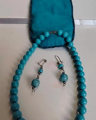 collana/ orecchini - perle in pasta di turchese