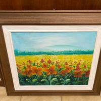 Quadro con cornice campo di fiori 72x62 nuovo