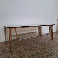 Tavolino da caffè rettangolare in ottone e vetro f