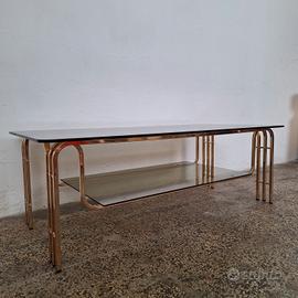Tavolino da caffè rettangolare in ottone e vetro f