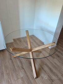 Tavolo da pranzo AGERBY Ø119 cm vetro/rovere