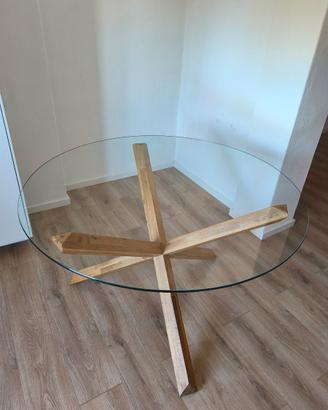 Tavolo da pranzo AGERBY Ø119 cm vetro/rovere