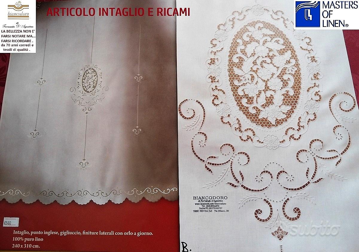 Tende lino ricamo a mano intaglio cm. 240 x 310 - Arredamento e Casalinghi  In vendita a Lecce