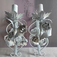 Coppia di appliques shabby chic roselline