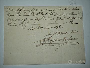 1798 Antico documento Borbonico Corato Bari Capano