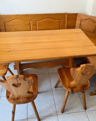 Giropanca tirolese con tavolo e 3 sedie in legno