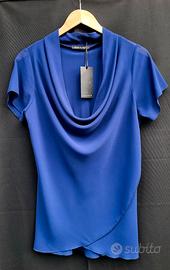 Nuova blusa italiana con collo a scialle ,XL