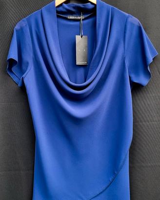 Nuova blusa italiana con collo a scialle ,XL