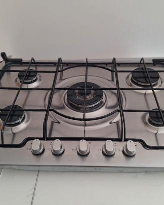 piano cottura gas in acciaio 5 fuochi  75 cm