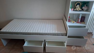 LETTO SINGOLO IKEA CON LIBRERIA E CASSETTI CONT.