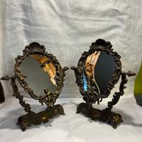 Specchio da tavolo/comodino ottone/bronzo del 900