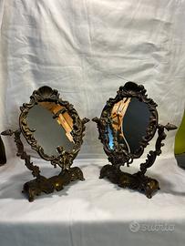 Specchio da tavolo/comodino ottone/bronzo del 900