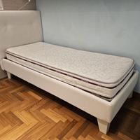 Letto singolo ecopelle bianco, materasso e rete