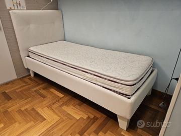 Letto singolo ecopelle bianco, materasso e rete