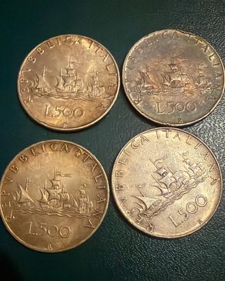 Lotto 4 Monete 500 Lire Argento "Caravelle"