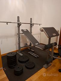 Panca per pesi Domyos BM210+manubri,pesi,bilancier