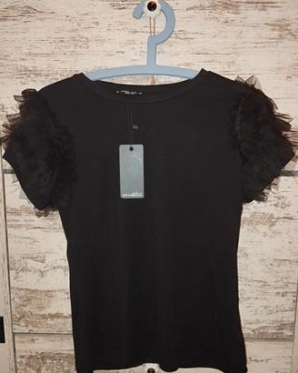 T-shirt donna con maniche tulle
