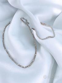 Set di Collana e bracciale Tennis Colore Argento 