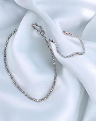 Set di Collana e bracciale Tennis Colore Argento 