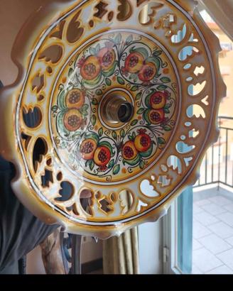 Lampadario ceramica e ferro battuto interamente fa