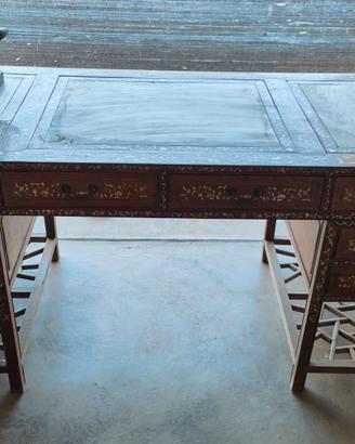 Scrivania cinese madreperla piano in pietra