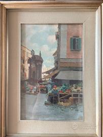 Dipinto olio su tela, Scena di Mercato (Riccio)