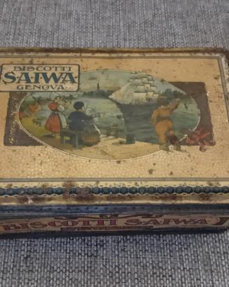 Vecchia Scatola Latta Biscotti Saiwa Genova 