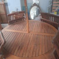 Set da giardino legno tavolo, 4 sedie e ombrellone