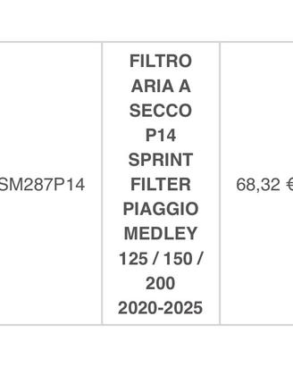 Sprint Filter P14 Piaggio Medley 125