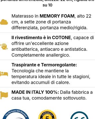 materasso singolo sogno gold