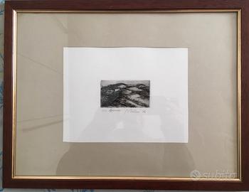 Litografia maestro Belloni con paesaggio bolognese