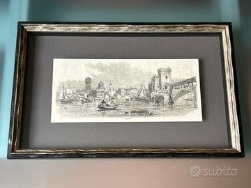 Antica stampa fine 800 PAVIA silografia in cornice