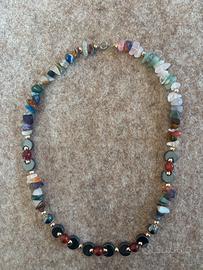 Collana pietre dure multicolor ed ematite